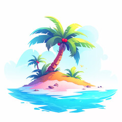 Obraz premium Icon, travel concept, palm tree on a small island on a white background, illustration
