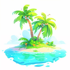 Icon, travel concept, palm tree on a small island on a white background, illustration