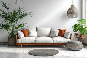 Modern interior with sofa panorama 3d rendering.