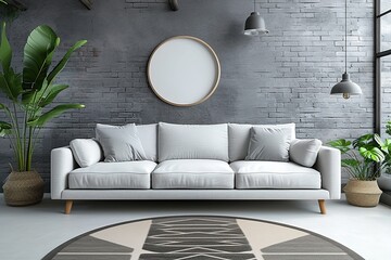 Modern interior with sofa panorama 3d rendering.