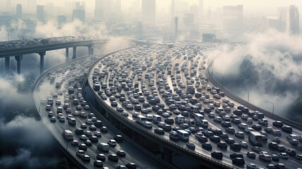 Apocalyptic urban gridlock: Chaos in the metropolis, a dystopian view of overloaded roadways