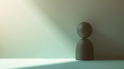 Solitary figure illustration - Still life of a human shaped figure of two rocks standing alone in the corner between shadow and light  - obrazy, fototapety, plakaty