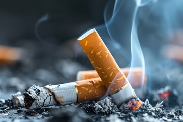Burnt cigarettes and smoke, symbolizing World No Tobacco Day