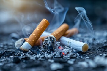 Burnt cigarettes and smoke, symbolizing World No Tobacco Day