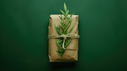 "Eco-friendly showcase: Kraft paper packaging on a vibrant green flat lay