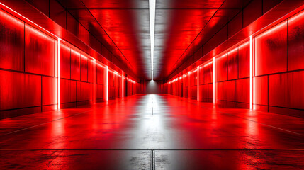 Dark Corridor with Abstract Architecture, Modern Tunnel Design, Blue Illuminated Perspective