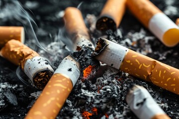 Burnt cigarettes and smoke, symbolizing World No Tobacco Day