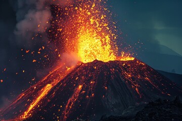 Eruption of a volcano with a pyroclastic flow - obrazy, fototapety, plakaty
