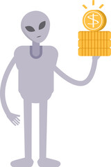 Alien Character Holding Dollar Coins

