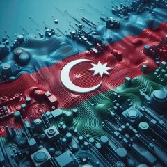 Azerbaijan flag in abstract 3d digital art form, generative AI