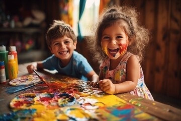Group of сhildren in arts and crafts classes
