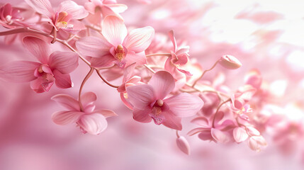 Delicate Pink Orchid Blossom, Soft Floral Beauty, Elegant and Fragile Nature Close-Up
