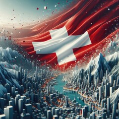 Switzerland flag in abstract 3d digital art form, generative AI