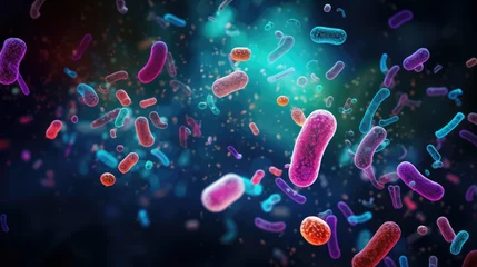 Fotobehang Medical illustration background. Microscopic  escherichia coli medicine in the stomach. fighting illness with medication anatomy organism  © David