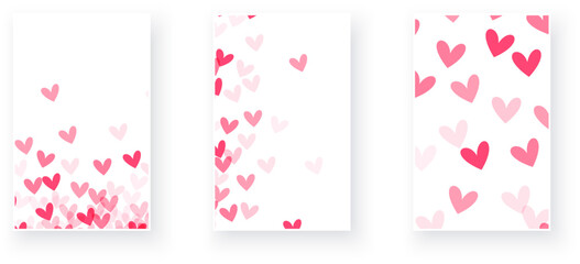 set of vertical vector cards with a soft gradient of pink hearts