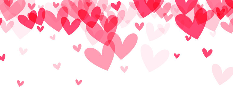 gentle cascade of pink hearts against a white background