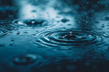 closeup blue deep droplet rain puddles dreary sad sky thick layers rhythms precise lines surface hives objects float