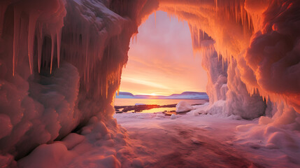 Inside the blue ice cave at lake baikal, siberia, eastern russia.
