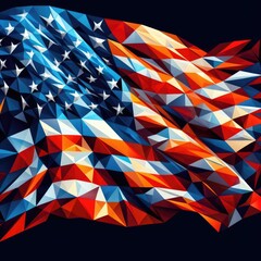 United States of America national flag in Polyart style, made up of geometric polygons, digital art. Created with generative AI