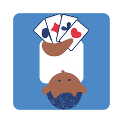 Four Aces Playing Cards in hand. Card game. Simple geometric sketch vector illustration