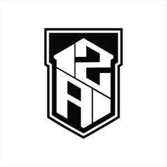 ZA Logo monogram hexagon geometric up and down inside shield isolated style design template