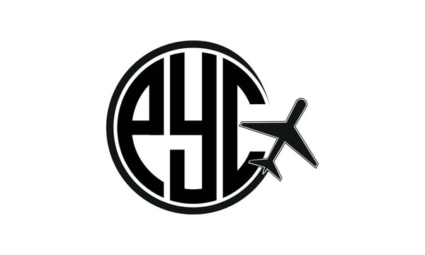 PYC three initial letter circle tour & travel agency logo design vector template. hajj Umrah agency, abstract, wordmark, business, monogram, minimalist, brand, company, flat, tourism agency, tourist