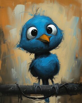 bluebird sitting branch yellow background cute cartoon bass stop motion paranoid android having tantrum overconfident