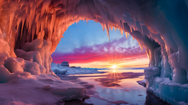 Inside the blue ice cave at lake baikal, siberia, eastern russia.
