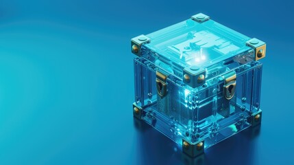 ecured secrets: Concept of hidden and protected materials in a locked box on blue