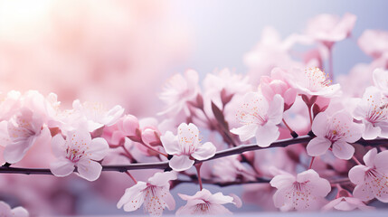 Fototapeta premium Pink cherry blossom in spring. Flower blossoms with light pink petals. Pink tree branch. Sakura.