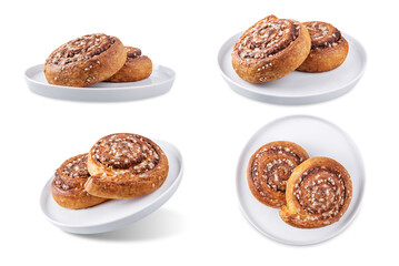 Cinnamon roll buns on a white isolated background