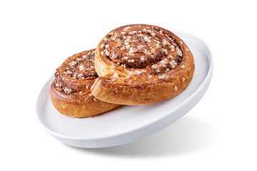 Cinnamon roll buns on a white isolated background