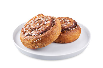 Cinnamon roll buns on a white isolated background