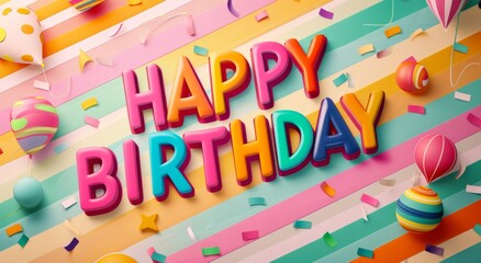 colorful HAPPY BIRTHDAY greeting card in the style of saturated stripes Generative AI