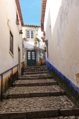 narrow street in the old village of Obidos in Portugal - 732022782