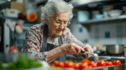 Elderly chef meticulously selects fresh vegetables, evoking a sense of nostalgia and culinary artistry