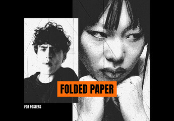Black And White Folded Poster Paper Photo Effect Mockup