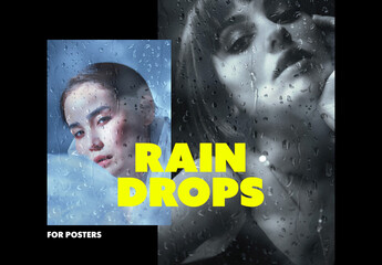 Naklejka na ściany i meble Cinematic Raindrops On The Glass Poster Photo Effect Mockup WIth Generative AI