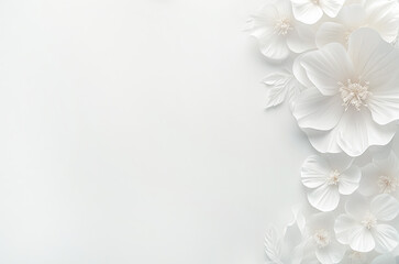 Flowers composition. Frame made of white flowers on white background. Flat lay, top view, copy space