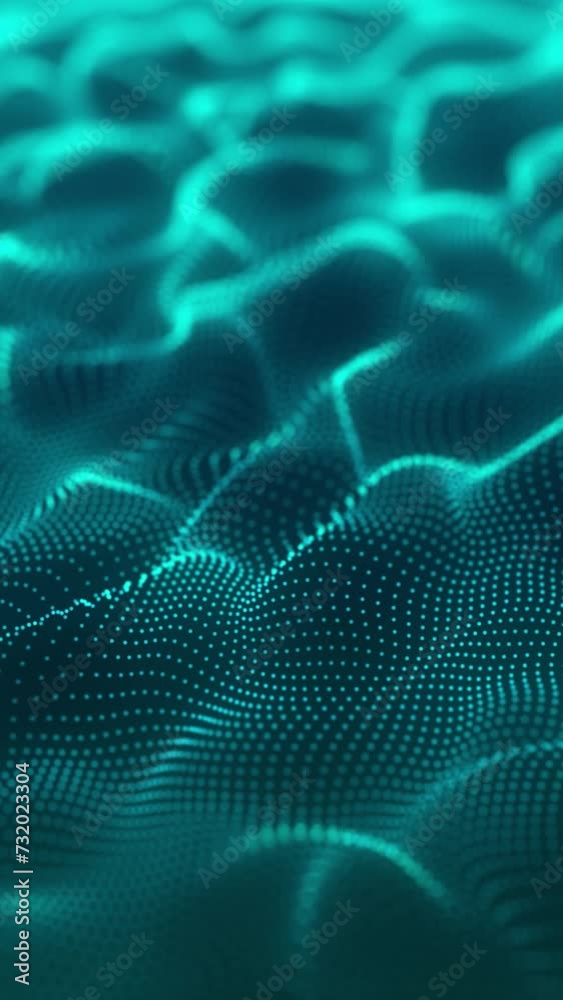 Wall mural sky blue color abstract particle foam field waving smoothly like fluid. waving particles motion grap