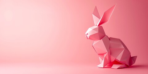 Pink Origami Rabbit in Profile Against a Soft Pink Background