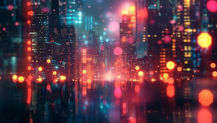 closeup city lots lights soft blur outdoor background punk future floating interconnected flares
