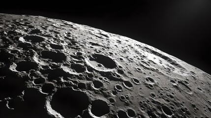 Stunning lunar landscape, craters and rugged terrain, ideal for wallpapers and backgrounds. black and white space photography. AI