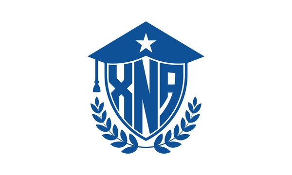 XNA three letter iconic academic logo design vector template. monogram, abstract, school, college, university, graduation cap symbol logo, shield, model, institute, educational, coaching canter, tech
