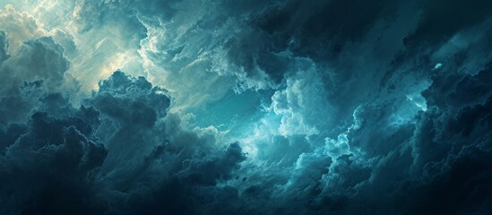 A mesmerizing natural landscape with an electric blue sky adorned by numerous cumulus clouds, creating a captivating midnight horizon.