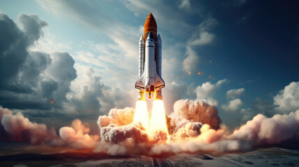 Space Shuttle Launch, Excited, Thrilling, Cosmic Exploration, Inspirational"