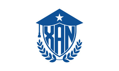 XAN three letter iconic academic logo design vector template. monogram, abstract, school, college, university, graduation cap symbol logo, shield, model, institute, educational, coaching canter, tech