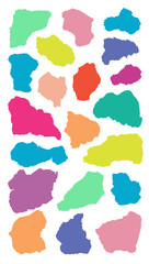 Colorful abstract brush strokes or torn paper pieces set with assorted shapes in blue, green, yellow, pink, purple, orange, and red. Ideal for vibrant backgrounds and creative design elements