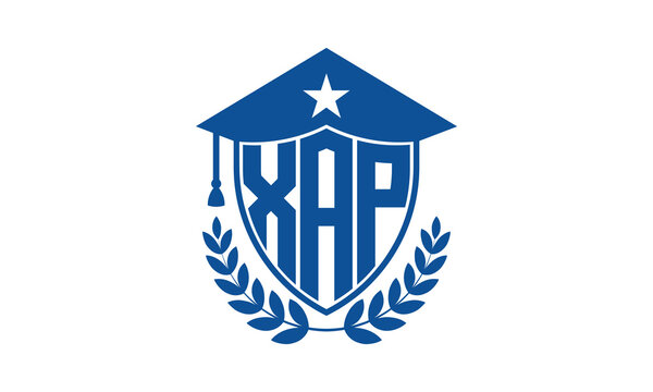 XAP three letter iconic academic logo design vector template. monogram, abstract, school, college, university, graduation cap symbol logo, shield, model, institute, educational, coaching canter, tech