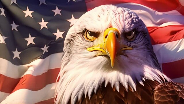 A white-headed eagle against the American flag. Generative AI